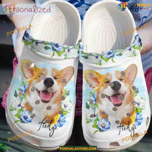 Personalized Smile Corgi White Sole Crocs, Unique Classic Clogs