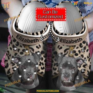 Pitbull Leopard Print Personalized Crocs Clog Shoes for Dog Lovers