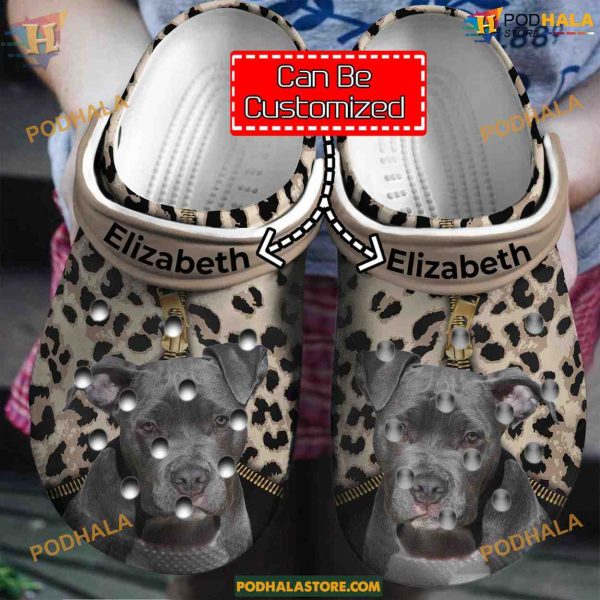Pitbull Leopard Print Personalized Crocs Clog Shoes for Dog Lovers