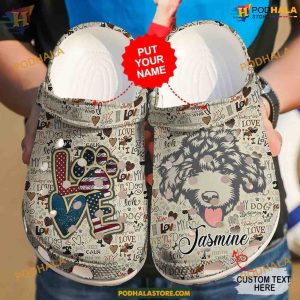 Poodle Love Vintage Personalized Clog, Unisex Dog Crocs Shoes