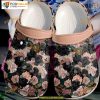 Pug Flowers Garden Clogs, Girls' Black Puppy Dog Crocs, Floral Design