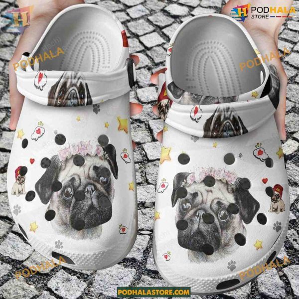 Pug Love Floral Dog Crocs, Perfect for Pug Fans