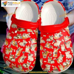 Red Pattern Corgi Puppies Crocs, Ideal Valentine's Day Gift for Corgi Parents