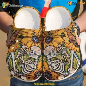 Skeleton Eye Sunflower Dog Crocs, Comfortable Family Footwear