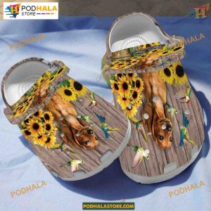 Sunflower Dachshund Vase Crocs, Sunshine Hummingbird Gift for Dog Fans