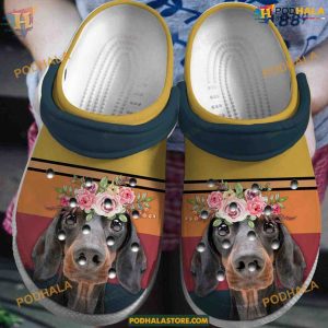 Vintage Flower Dachshund Crocs, Classic Clogs for Dog Admirers