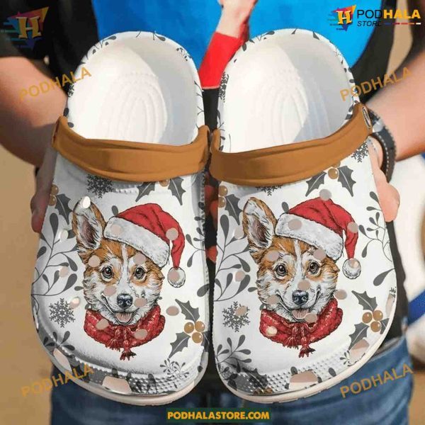 Xmas Corgi Design Crocs, Festive Classic Clogs for Holiday Season
