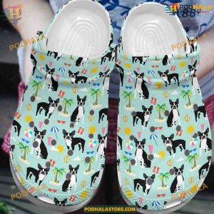 Boston Terrier Beach Time Classic Dog Crocs Clogs for Fans