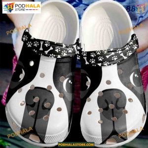 Boston Terrier Face Background Paw & Bone Dog Crocs Shoes