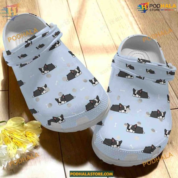 Boston Terrier White Sole Blue Pattern Puppy Crocs for Dog Lovers