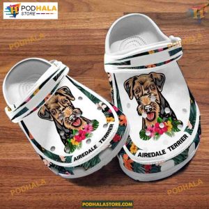 Custom Name Airedale Terrier Hibiscus Flower Dog Crocs for Moms