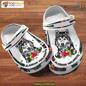 Custom Name Alaskan Malamute Hibiscus Puppy Crocs Dog Mom
