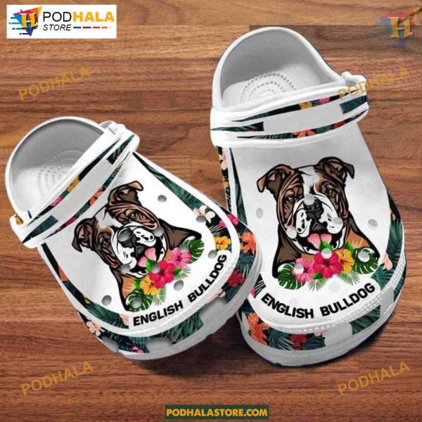 Custom Name English Bulldog Dog Mom Hibiscus Puppy Crocs