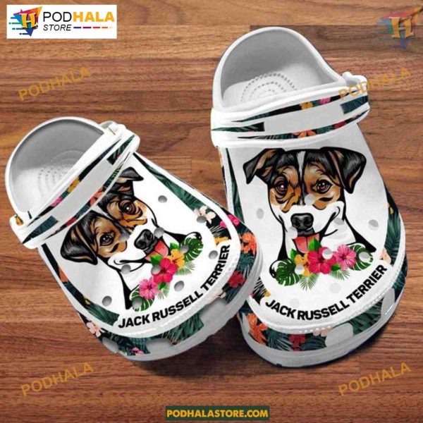 Custom Name Jack Russell Hibiscus Dog Crocs for Terrier Moms