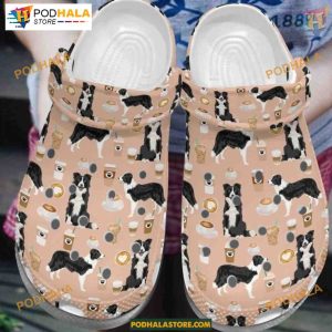 Cute Border Collie with Coffee Patterned Dog Crocs for Fans