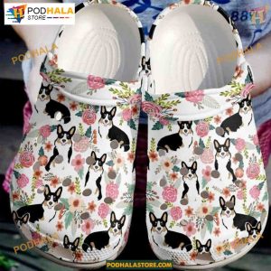 Cute Cartoon Corgi Floral Pattern Dog Crocs for Corgi Fans