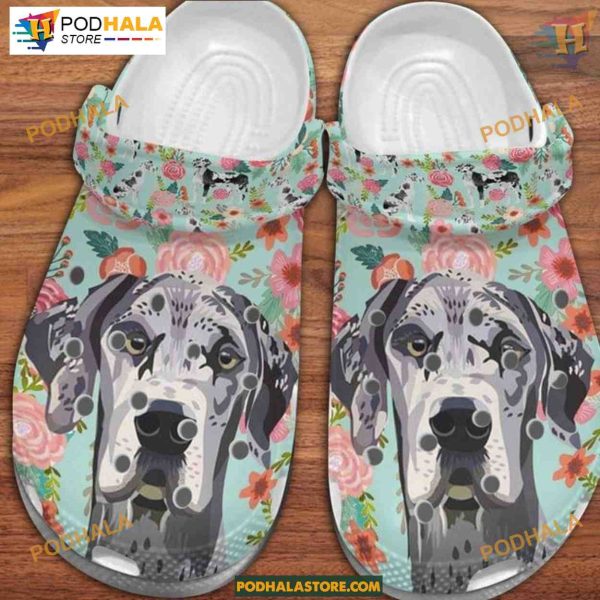 Cute Great Dane Dog Floral Pattern Dog Crocs for Dog Lovers