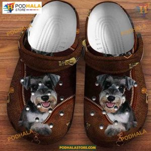 Cute Schnauzer Art Leather Print Dog Crocs for Schnauzer Fans
