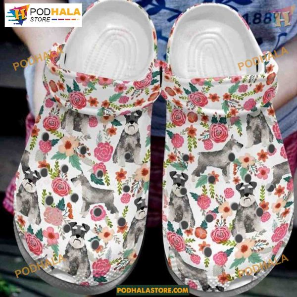 Cute Schnauzer Dog Flowers Floral Puppy Crocs for Women