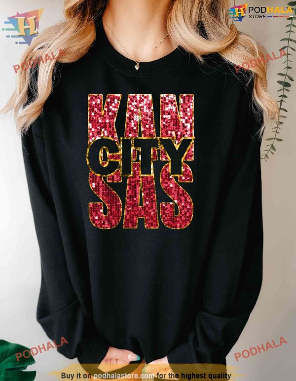 Kansas City Faux Glitter Sequin Sweatshirt, Super Bowl Chief Style, Fan Wear