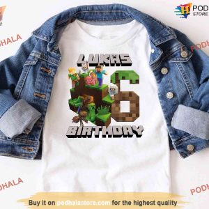 Personalized MineC Birthday Kid Shirt, Custom Name Age Girl Boy Birthday Gift