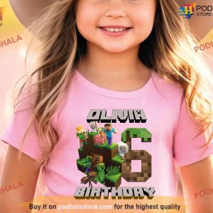 Personalized MineC Birthday Kid Shirt Custom Name Age Girl Boy Birthday Gift 2