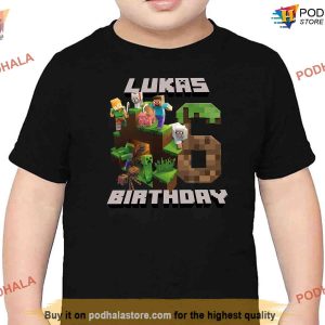 Personalized Minecrafter Birthday Kid Shirt, Custom Name Age Birthday Gift