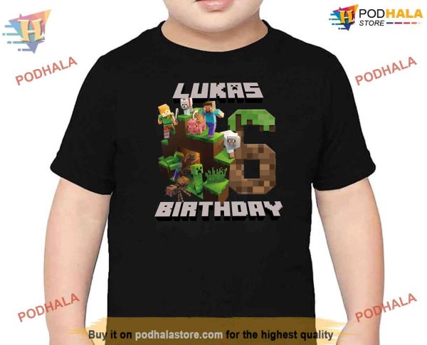 Personalized Minecrafter Birthday Kid Shirt, Custom Name Age Birthday Gift
