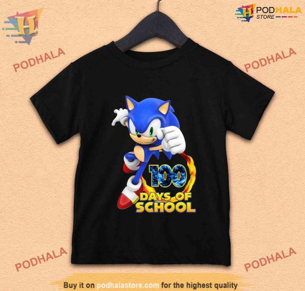 Sonic 100th Day of School Shirt For Boys Girls, Happy 100 Days Of School