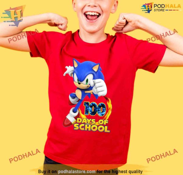 Sonic 100th Day of School Shirt For Boys Girls, Happy 100 Days Of School