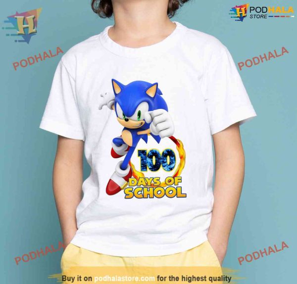 Sonic Cartoon Funny For 100 Days Of School Shirt, 100 Day Ideas For Boys Girls