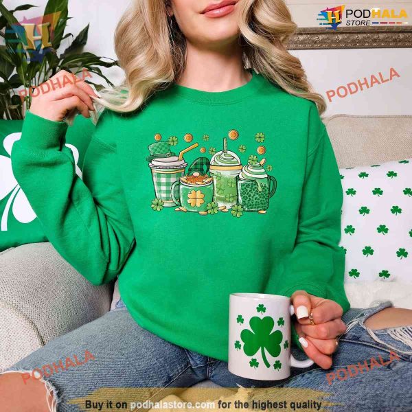 Coffee & Shamrocks St Patricks Sweatshirt, St Patricks Day Gift for Coffee Lovers