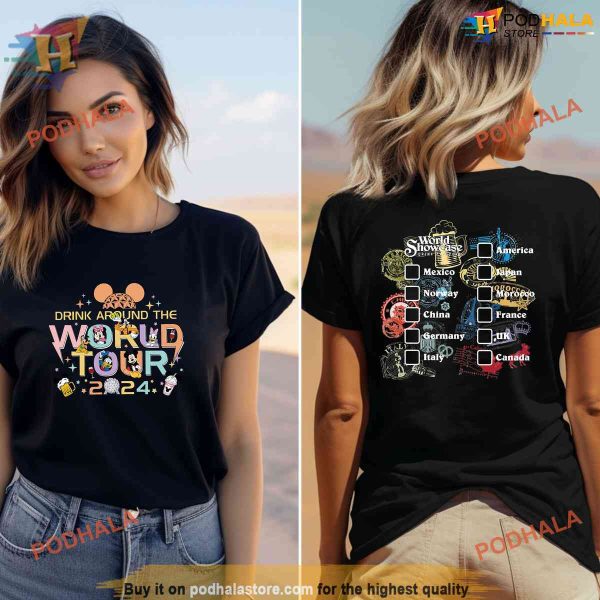 Epcot World Tour 2024 Shirt, Drink Around The World Tour Mickey And Friends Drinking Team