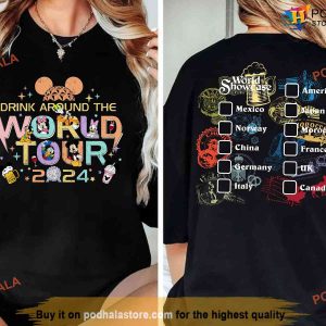 Epcot World Tour 2024 Shirt, Drink Around The World Tour, Mickey And Friends Drinking Team