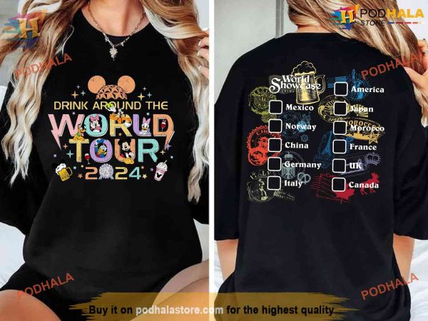Epcot World Tour 2024 Shirt, Drink Around The World Tour, Mickey And Friends Drinking Team