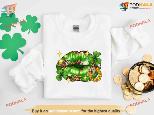 Lucky Lips & Shamrocks Patricks Day Shirt, St Patricks Day Apparel for a Lucky Day