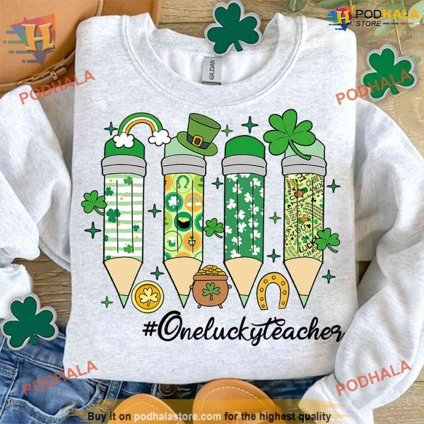 Lucky Teacher Pencils Design St Patrick’s Day Shirt for Educators & Gifts