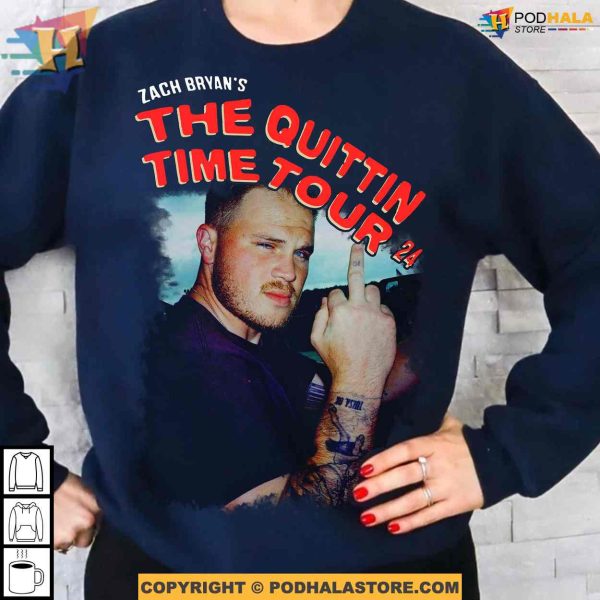 Vintage Retro 90s Zach Bryan Shirt Funny Middle Finger, The Quittin Time Tour 2024