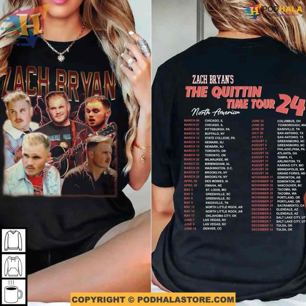 Vintage The Quittin Time Tour 2024 Shirt, Zach Bryan Shirt, Western Music Lover Gift
