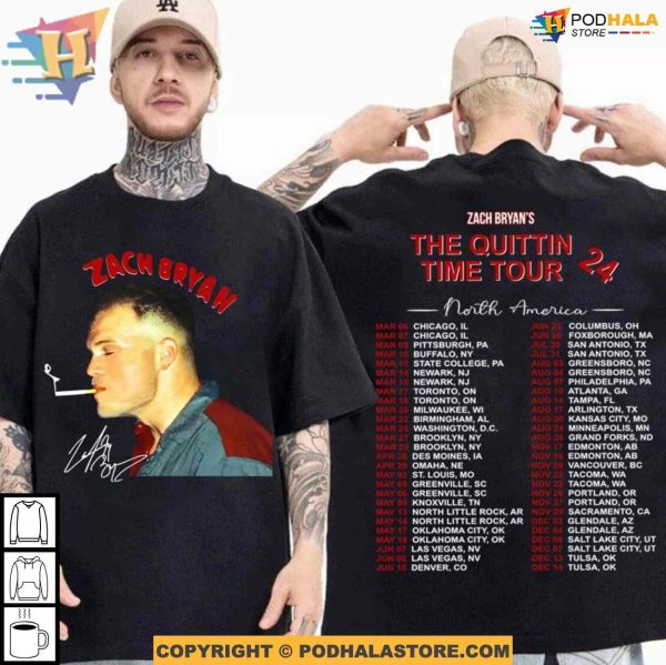 Zach Bryan Shirt with Signature, Zach Bryan The Quittin Time Tour 2024 TShirt For Fans