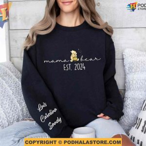 Custom Winnie The Pooh Mama Bear Sweatshirt Mama Est with Kid Name on Sleeve