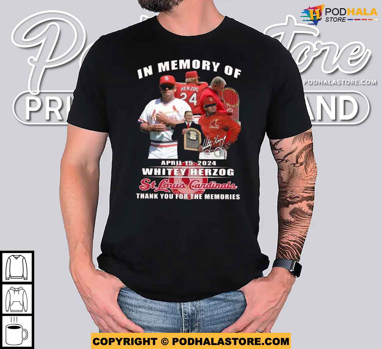 In Memory of Whitey Herzog St Louis Cardinals Thank You For The Memories Shirt