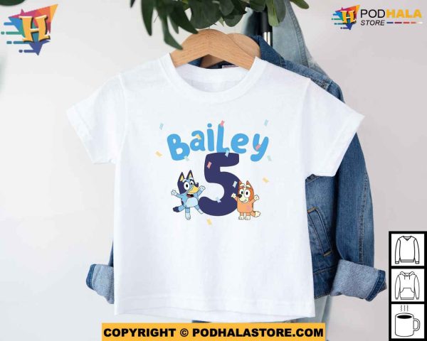 Personalized Name and Age Bluey Birthday Shirt For Kids, Bluey and Bingo Shirt