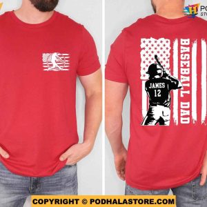 Custom Name Baseball Dad Shirt with American Flag Personalized Baseball Grandpa Shirt 3