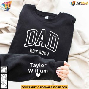 Custom Name On Sleeve With Heart For Dad Sweatshirt, Grandpa Shirt With Date