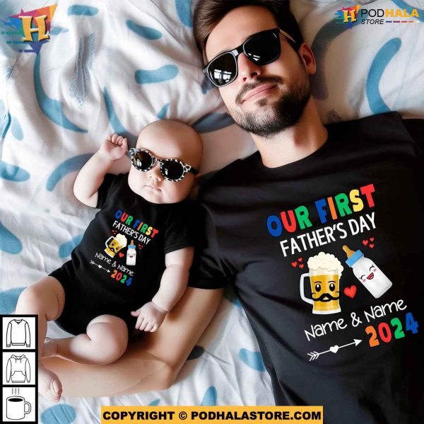 Custom Our First Fathers Day Shirt 2024, Funny New Dad Gifts