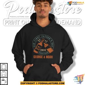 Personalized 1st Fathers Day 2024 Shirt With Dads Name and Baby Name
