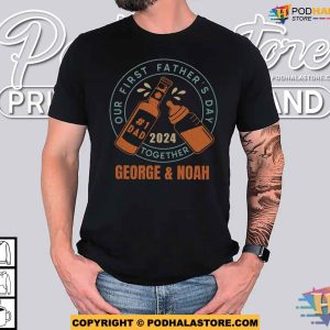 Personalized 1st Fathers Day 2024 Shirt With Dads Name and Baby Name 2