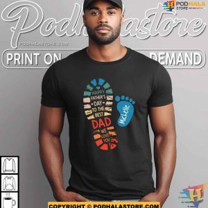 Personalized Dad And Kids Footprints Names Shirt, Custom Fathers Day Gifts