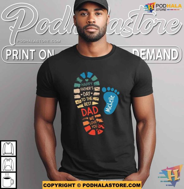 Personalized Dad And Kids Footprints Names Shirt, Custom Fathers Day Gifts